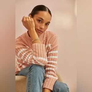 Amour Vert 100% Organic Cotton Cable Knit Peach & White Sweater - Size Small